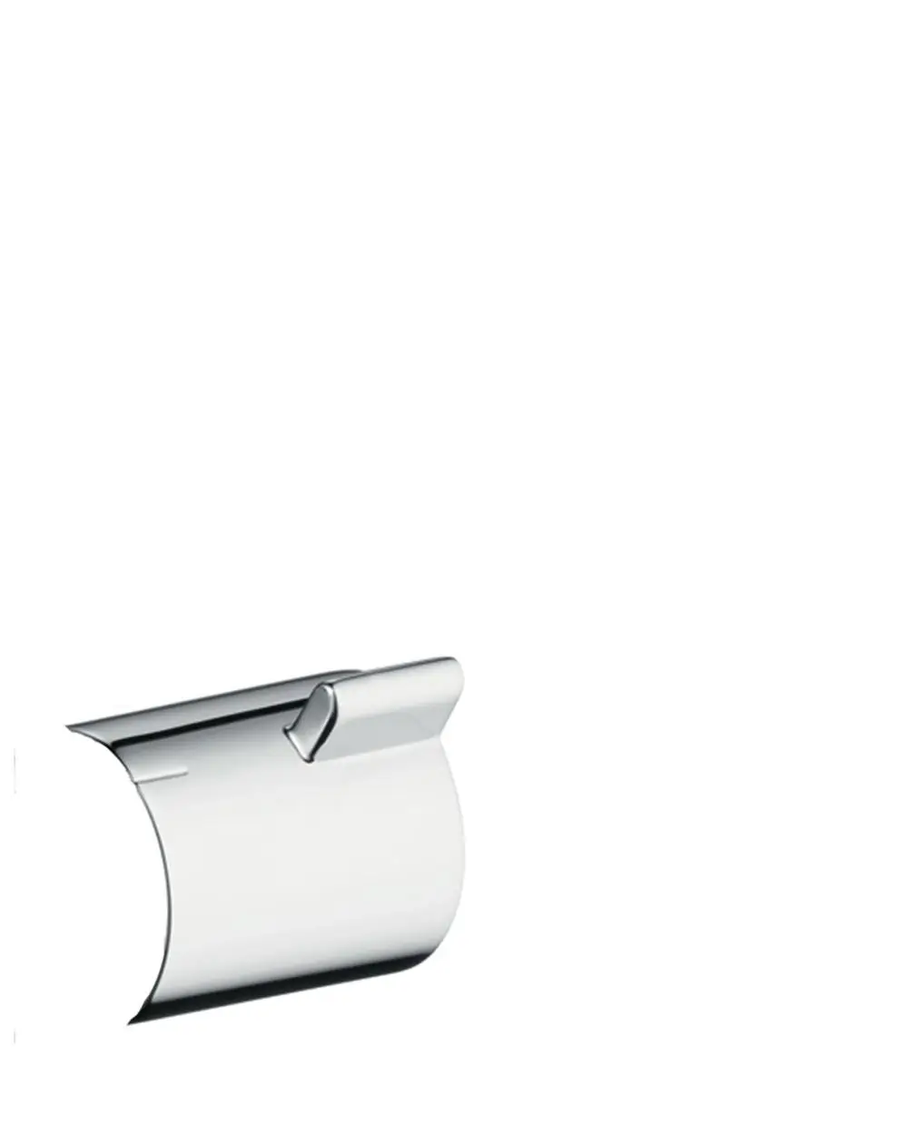 Thermostatgriff in glänzendem Chrom, gefertigt von Hansgrohe, mit einem ergonomischen Hebel zur einfachen Regelung der Wassertemperatur.