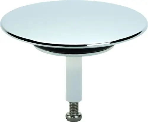 Chromierter Sicherheitsstopfen mit einem flachen, runden Kopf und einem Gewinde zur Befestigung. Produkt von Hansgrohe, geeignet für Wannengarnituren.