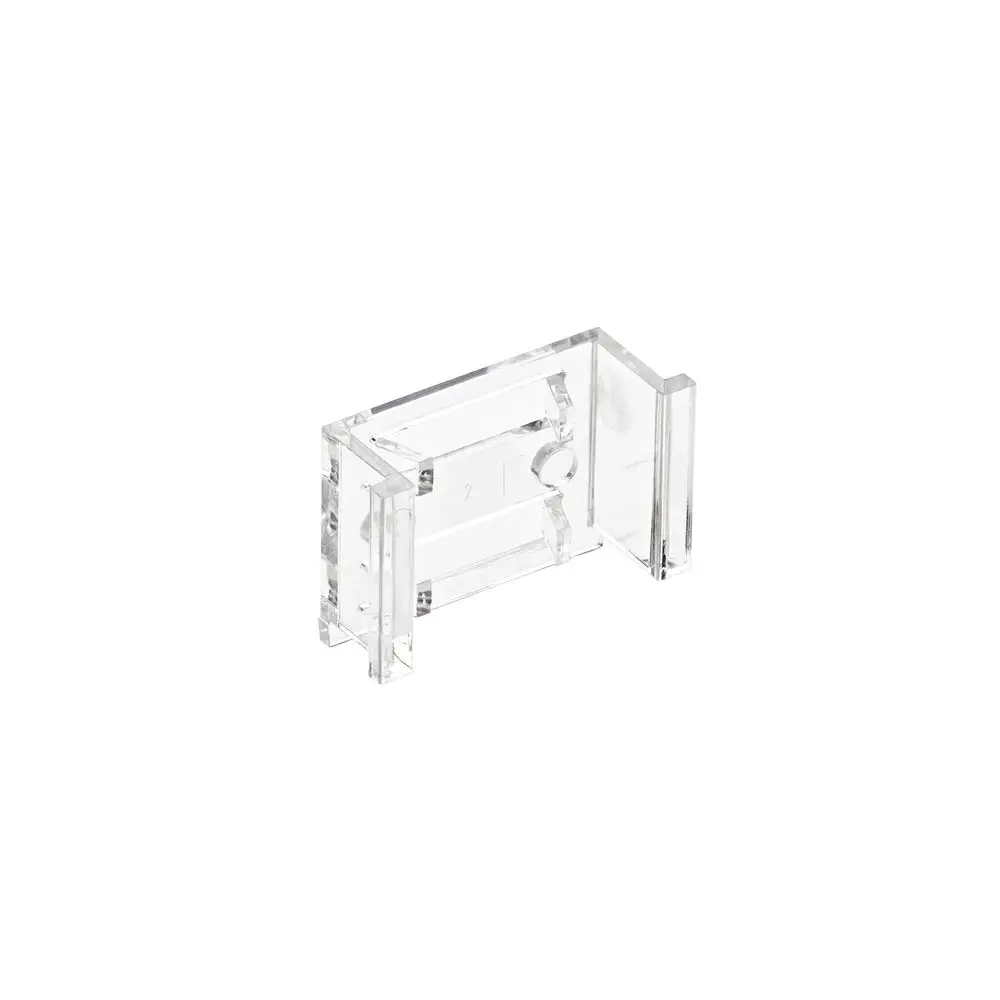 Transparente Halterung von Hansgrohe zur Befestigung, mit seitlichen Einkerbungen zur Stabilisierung und einer mittigen Halterung für eine einfache Anwendung.