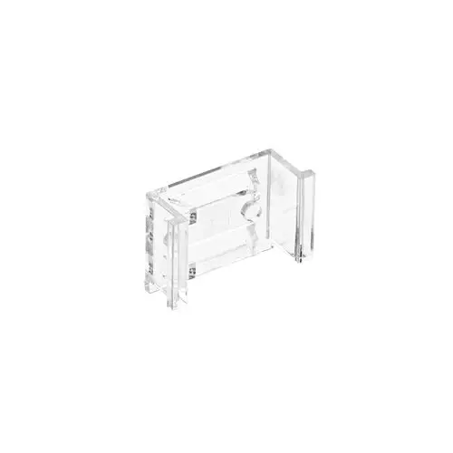 Transparente Halterung von Hansgrohe zur Befestigung, mit seitlichen Einkerbungen zur Stabilisierung und einer mittigen Halterung für eine einfache Anwendung.