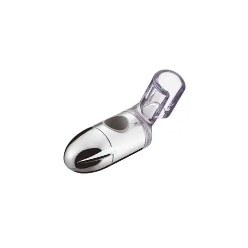 Transluzente Brausenschieber von Hansgrohe in einer schlanken, modernen Form mit einem abgerundeten Ende und einem klaren, gläsern wirkenden Material.
