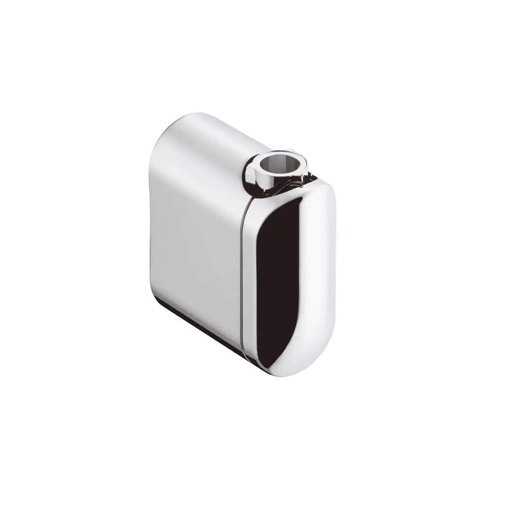 Wandstütze in Chrom von Hansgrohe, rechteckige Form mit abgerundeten Kanten und einem Anschluss oben, geeignet für Wandmontage.