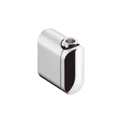 Wandstütze in Chrom von Hansgrohe, rechteckige Form mit abgerundeten Kanten und einem Anschluss oben, geeignet für Wandmontage.