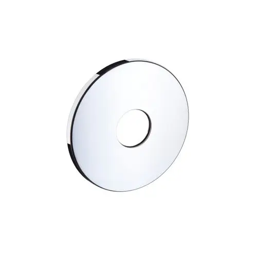 Hansgrohe Rosette in runder Form mit zentralem Loch. Die Oberfläche ist glänzend und reflektiert, geeignet für Brausenmischer und Unterputzinstallationen.