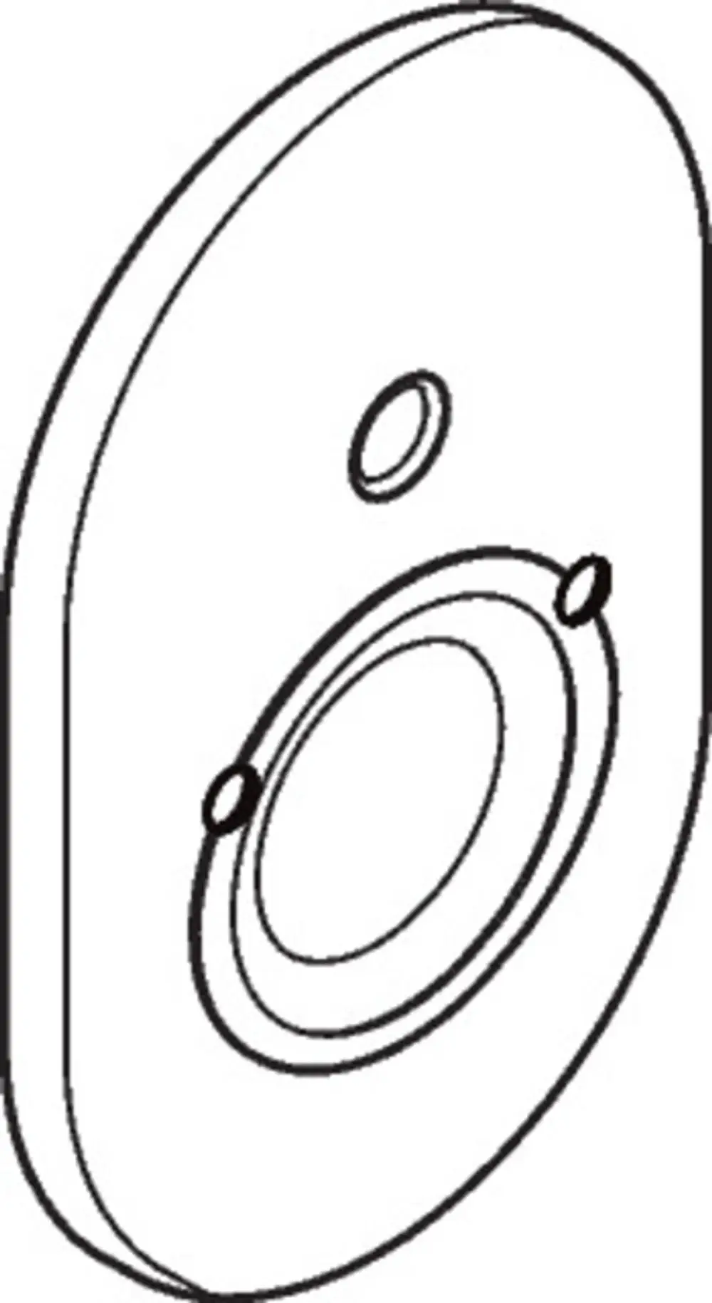 Hansgrohe Rosette für Unterputzmontage, runde Form mit mittigem Ausschnitt und zwei seitlichen Löchern zur Befestigung, aus Edelstahl.