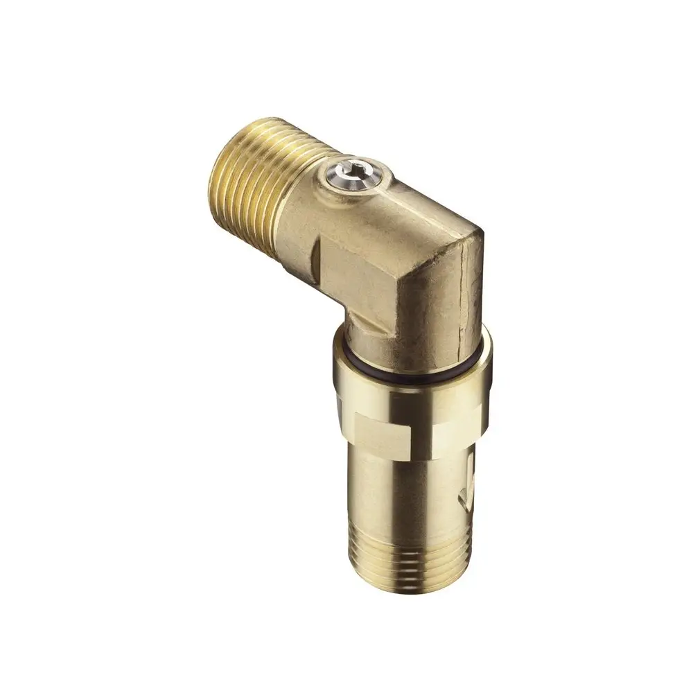 Schlauchanschlusswinkel aus Messing mit Absperrung, gefertigt von Hansgrohe. Der Winkel hat ein gewindegetriebenes Design für sichere Verbindungen.