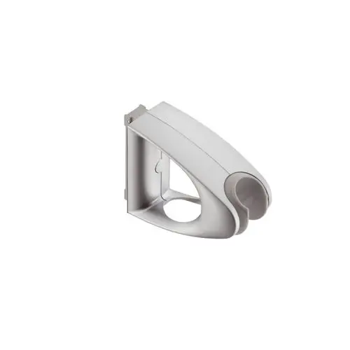 Hansgrohe Brausenhalter in edelmatt, mit runder Halterung und einer speziellen Montagefläche. Das Design ist funktional und schlicht.