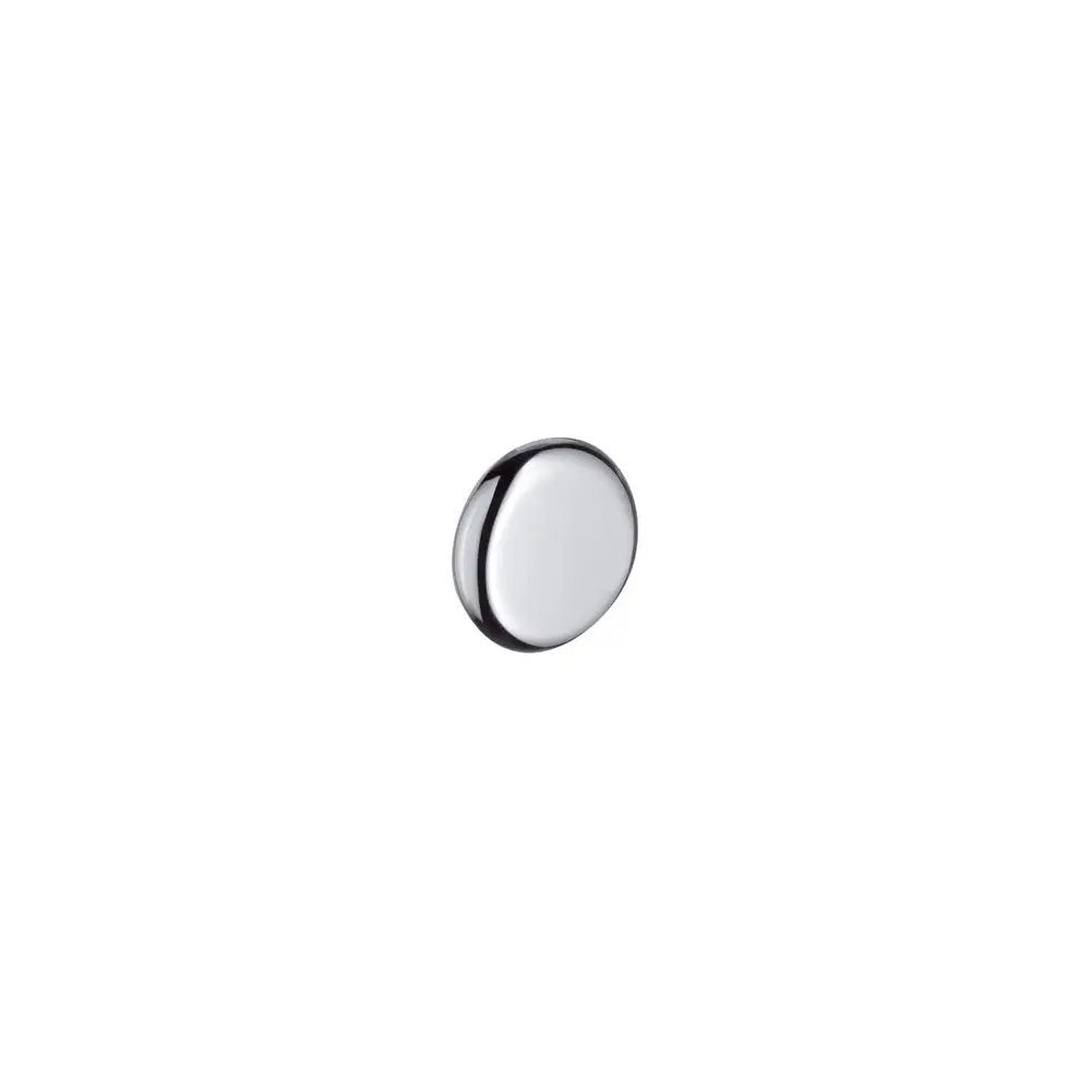 Polierter runder Griff aus Nickel, hergestellt von Hansgrohe, mit glatter Oberfläche, auf weißem Hintergrund.
