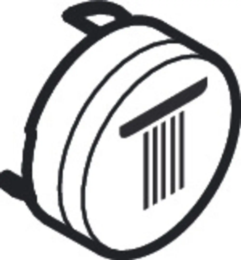 Schwarzer Druckknopf mit symbolischer Darstellung einer Kopfbrause. Der Artikel gehört zur Produktlinie von Hansgrohe.