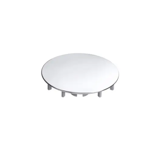 Runder, flacher Abdeckdeckel aus Metall mit mehreren Halterungen, geeignet für Waschtisch-Ablaufventile von Hansgrohe.