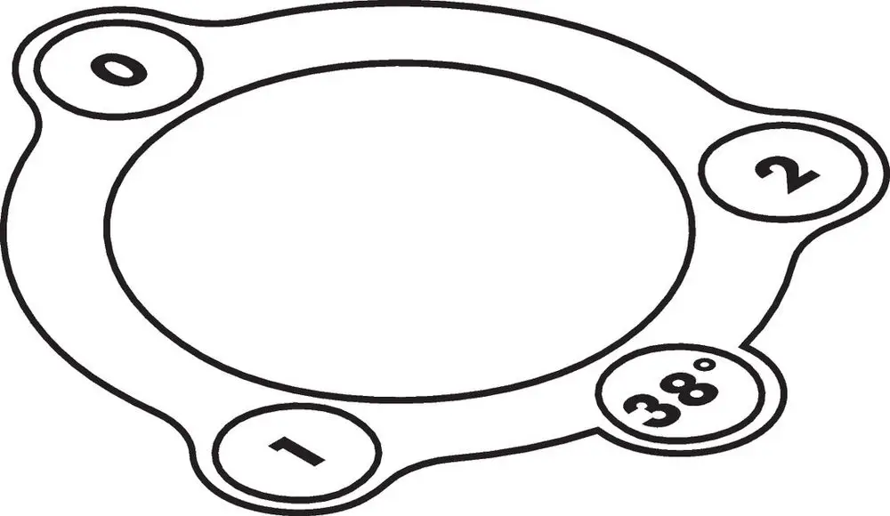Vierpoliger Thermostat-Wannenrand mit nummerierten Anschlüssen (0, 1, 2, 38°) zur Anwendung mit Hansgrohe Produkten.