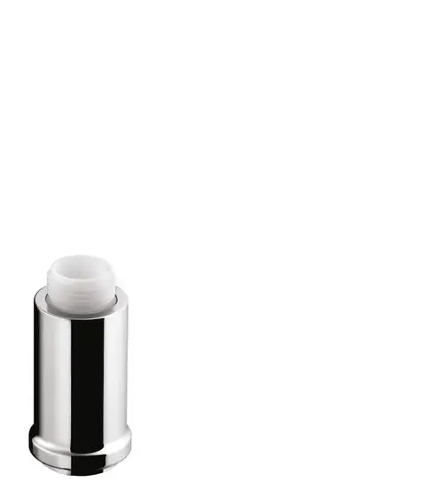 Chromfarbener Auslauf mit kugelförmigem Design, geeignet für Waschbecken-Armaturen von Hansgrohe. Einfacher Zugang zur Wasserentnahme.