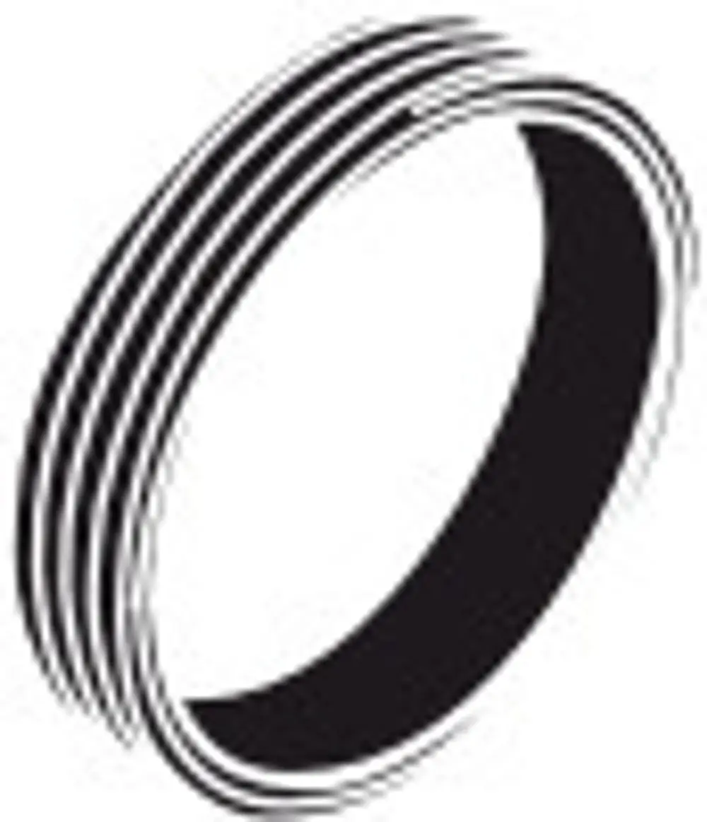 Schwarzes, ringförmiges Element mit mehreren parallelen Linien, das Teil eines Hansgrohe-Produkts ist und möglicherweise als Gewinde oder Dichtung dient.