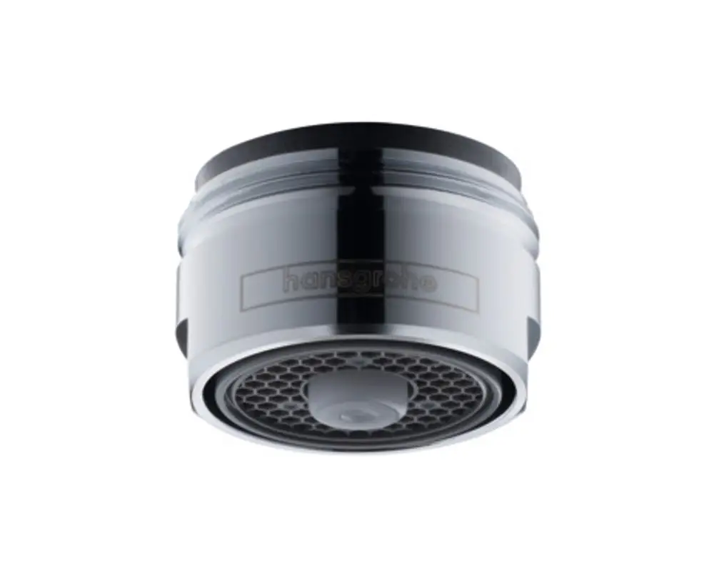 Hansgrohe Strahlformer in chromfarbener Ausführung mit durchlässigem Gitter und zentralem Auslass zur Regulierung des Wasserstroms.