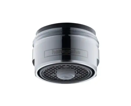 Hansgrohe Strahlformer in chromfarbener Ausführung mit durchlässigem Gitter und zentralem Auslass zur Regulierung des Wasserstroms.