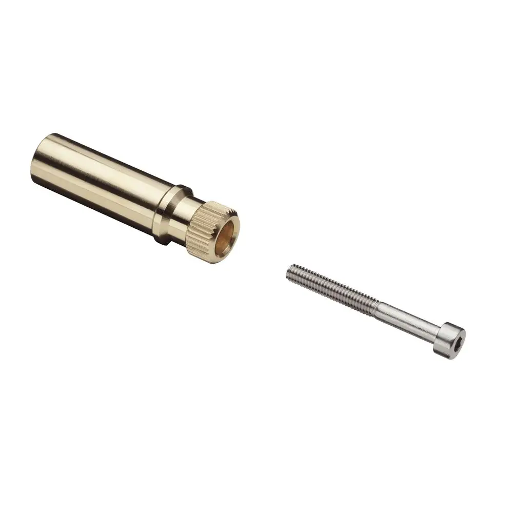 HG Griffadapter von Hansgrohe, bestehend aus einem Metallzylinder mit Rändelgriff und einer dazugehörigen Schraube, die für die Befestigung verwendet wird.