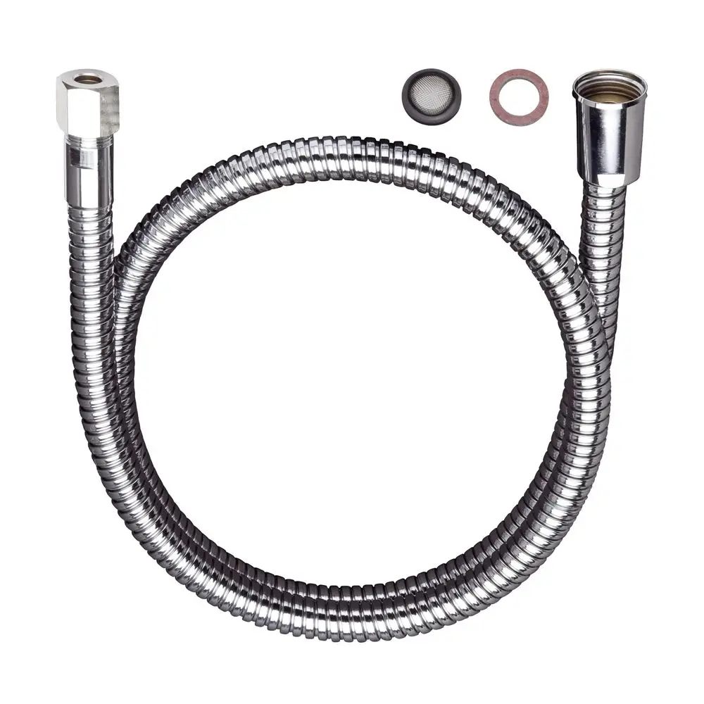 Flexibler Schlauch mit zwei unterschiedlichen Anschlussenden und Dichtungen, geeignet für Waschtischmischer der Marke Hansgrohe.