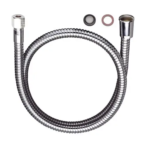 Flexibler Schlauch mit zwei unterschiedlichen Anschlussenden und Dichtungen, geeignet für Waschtischmischer der Marke Hansgrohe.