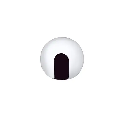 Runder, weißer Zugknopf mit schwarzer Öffnung, hergestellt von Hansgrohe. Der Knopf ist für Möbel oder Türen geeignet und hat ein schlichtes Design.