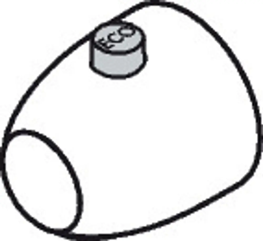 Chromfarbener Absperrgriff von Hansgrohe mit runder Form und einem seitlichen Knopf, dargestellt in einer einfachen, stilisierten Zeichnung.