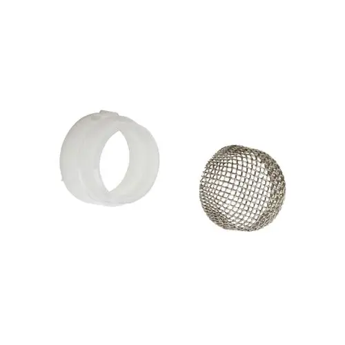 Hansgrohe Schmutzfangsieb aus Metall und Kunststoff, bestehend aus einem feinen Maschenfilter und einer Halterung, zur Verwendung in Sanitäranlagen.