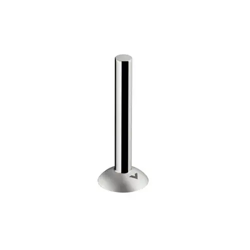Hochglänzender, runder Griff aus Metall mit einem senkrechten, geraden Design. Der Standfuß ist flach und hat eine V-förmige Kennzeichnung. Von der Marke Hansgrohe.