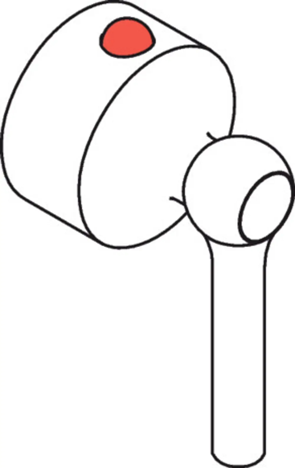 Hansgrohe Hebelgriff für ein Thermostat. Die Darstellung zeigt einen runden, chromfarbenen Griff mit einem runden, rot markierten Knopf.