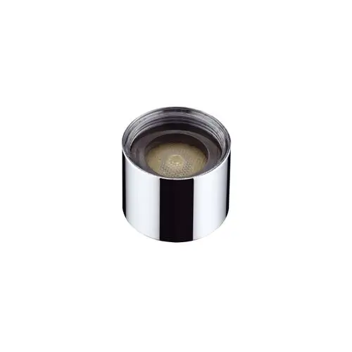 Chromfarbener Luftsprudler von Hansgrohe mit einem runden, offenen Design. Die Innenseite zeigt ein feines Gittermuster zur Wasserverteilung.