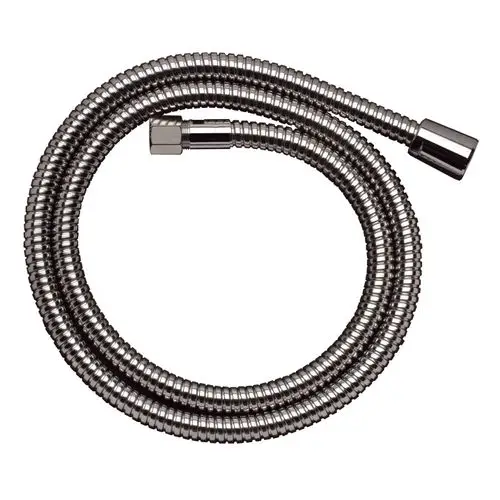 Metallner Schlauch in geschliffenem Design, geeignet für den Anschluss von Spültischmischern. Das Produkt zeigt eine verchromte Oberfläche und verbindet Funktionalität mit Hansgrohe-Qualität.