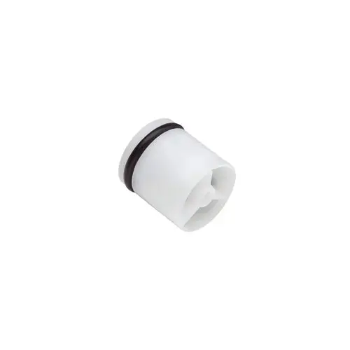Runde, weiße Patrone mit schwarzem O-Ring, hergestellt von Hansgrohe. Verhindert Rückfluss in Wasserinstallationen.