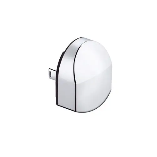Helles, ovales Gehäuseoberteil von Hansgrohe mit steckbarer Halterung, geeignet für Wandmontage. Der Anschluss befindet sich an der linken Seite des Produkts.