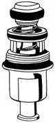 GROHE Umstellung in chrom, bestehend aus mehreren Komponenten, darunter ein zentraler Zylinder und eine obere Druckknopf-Baugruppe, die für Wassersteuerung verwendet wird.