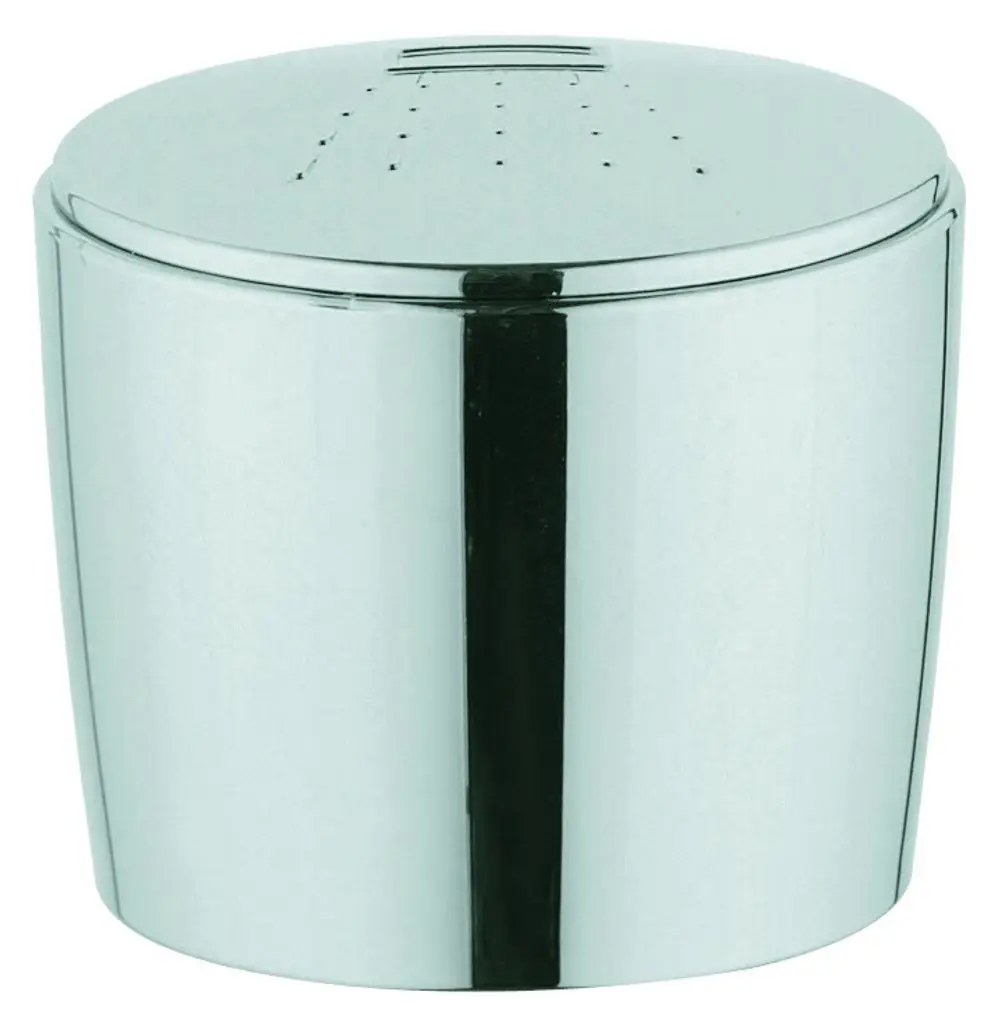 GROHE Umstellknopf in chrom, runde Form mit gelochtem Deckel, geeignet für Wannenbatterien. Hinweis auf grundlegende Funktionalität für Wasserumstellung.