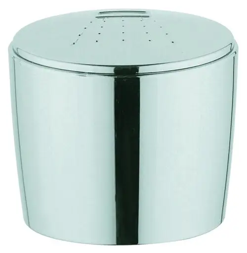 GROHE Umstellknopf in chrom, runde Form mit gelochtem Deckel, geeignet für Wannenbatterien. Hinweis auf grundlegende Funktionalität für Wasserumstellung.
