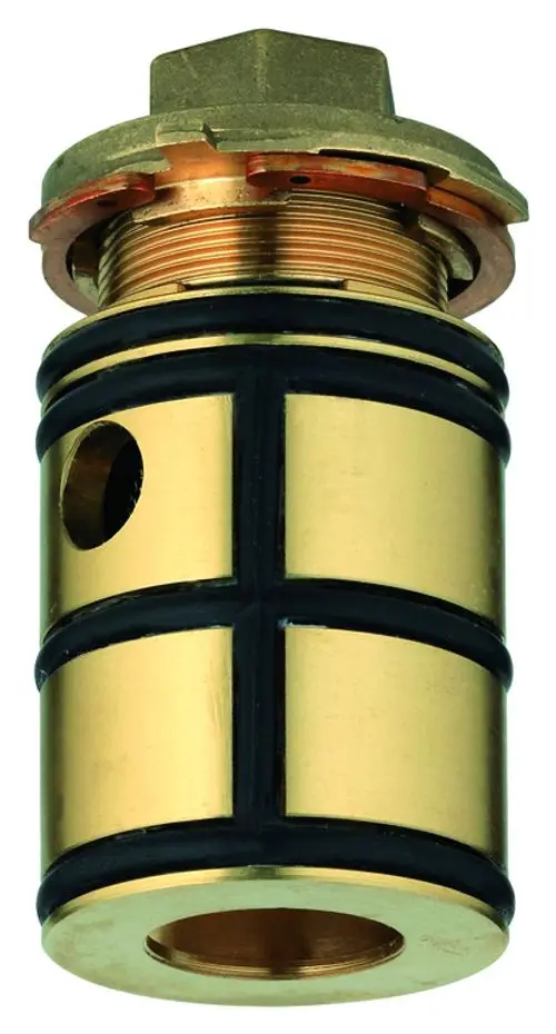 Runder Rückflussverhinderer in Metalloptik mit einem Anschlussgewinde und einer seitlichen Öffnung, hergestellt von Grohe, zur Verhinderung von Rückflüssen in Rohrleitungen.