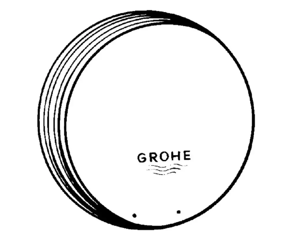 Runde Abdeckkappe in Weiß mit dem Schriftzug „Grohe“ in der Mitte und zwei kleinen Löchern am unteren Rand, geeignet für eine Hebelarmatur.