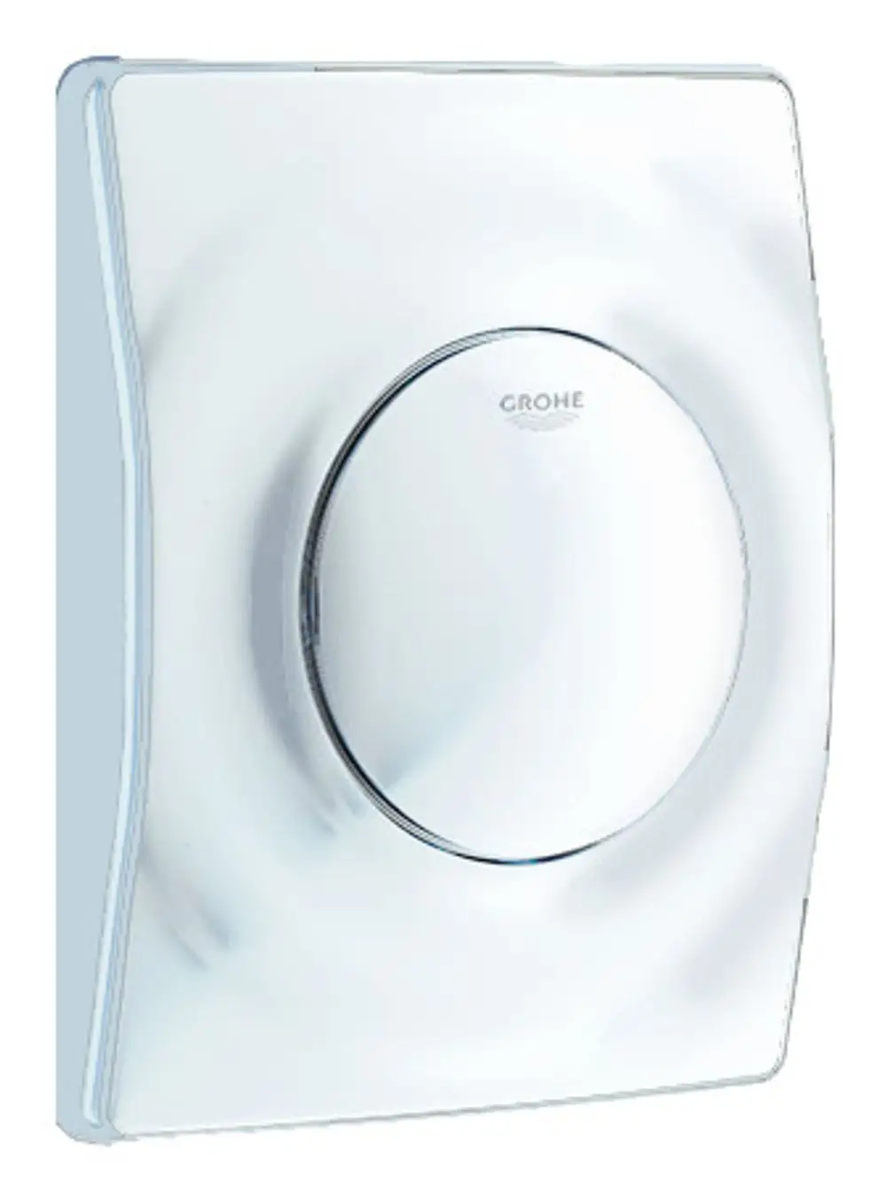 GROHE Urinal-Betätigung in alpinweiß mit Druckknopf, montiert auf einer glatten Wandoberfläche. Das Design ist klar und funktional.