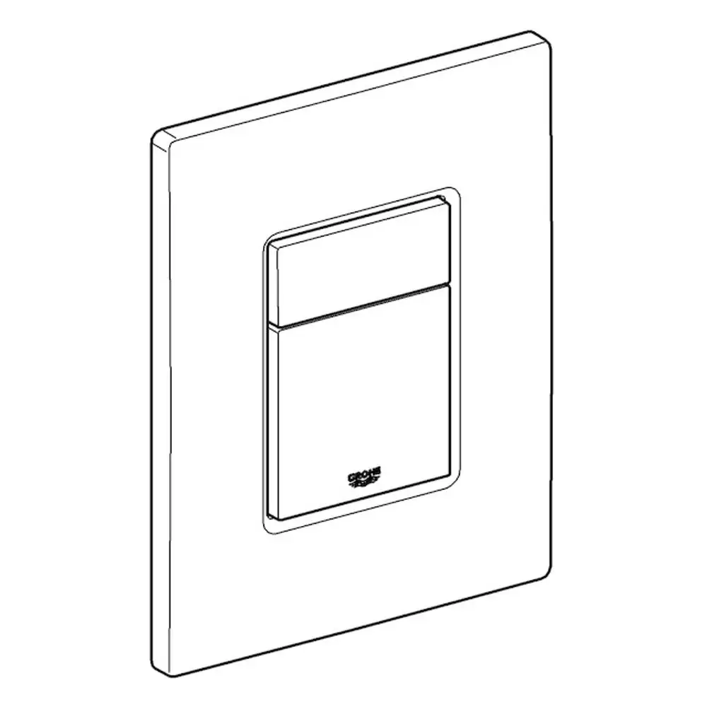 Grohe Abdeckplatte mit Drucktaste, in schlichter Gestaltung, platziert auf einer weißen Wand. Das Design ist funktional und passend für auch moderne Sanitärbereiche.