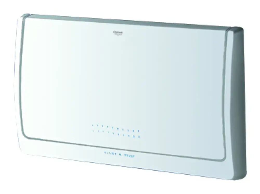 Weiße Abdeckplatte von Grohe für einen Spülkasten, mit glatter Oberfläche und einfacher, funktionaler Form, ohne erkennbare spezifische Maße.