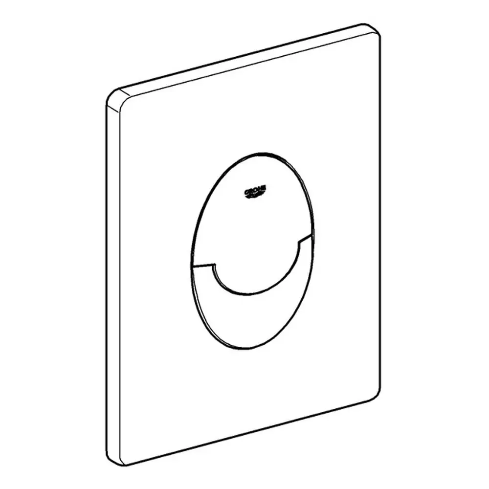 Wandmontierte Betätigungseinheit von Grohe mit ovalem Druckknopf und minimalistischem Design in einer rechteckigen Wandplatte.