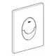 Wandmontierte Betätigungseinheit von Grohe mit ovalem Druckknopf und minimalistischem Design in einer rechteckigen Wandplatte.