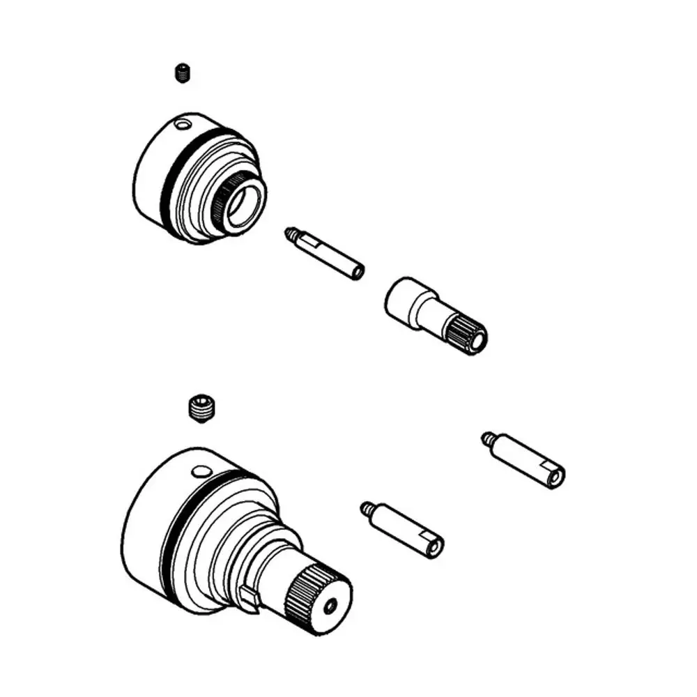 Technische Zeichnung eines Grohe Verlängerungssets, bestehend aus mehreren Bauteilen wie einem Gehäuse und verschiedenen Verbindungsstücken.