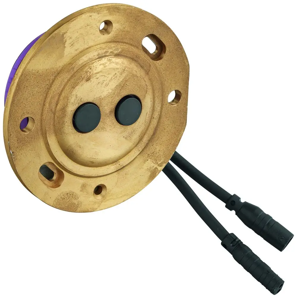 Goldfarbener Deckel mit zwei Knöpfen und zwei schwarzen Kabeln, geeignet für die Verwendung mit Grohe Elektronik.