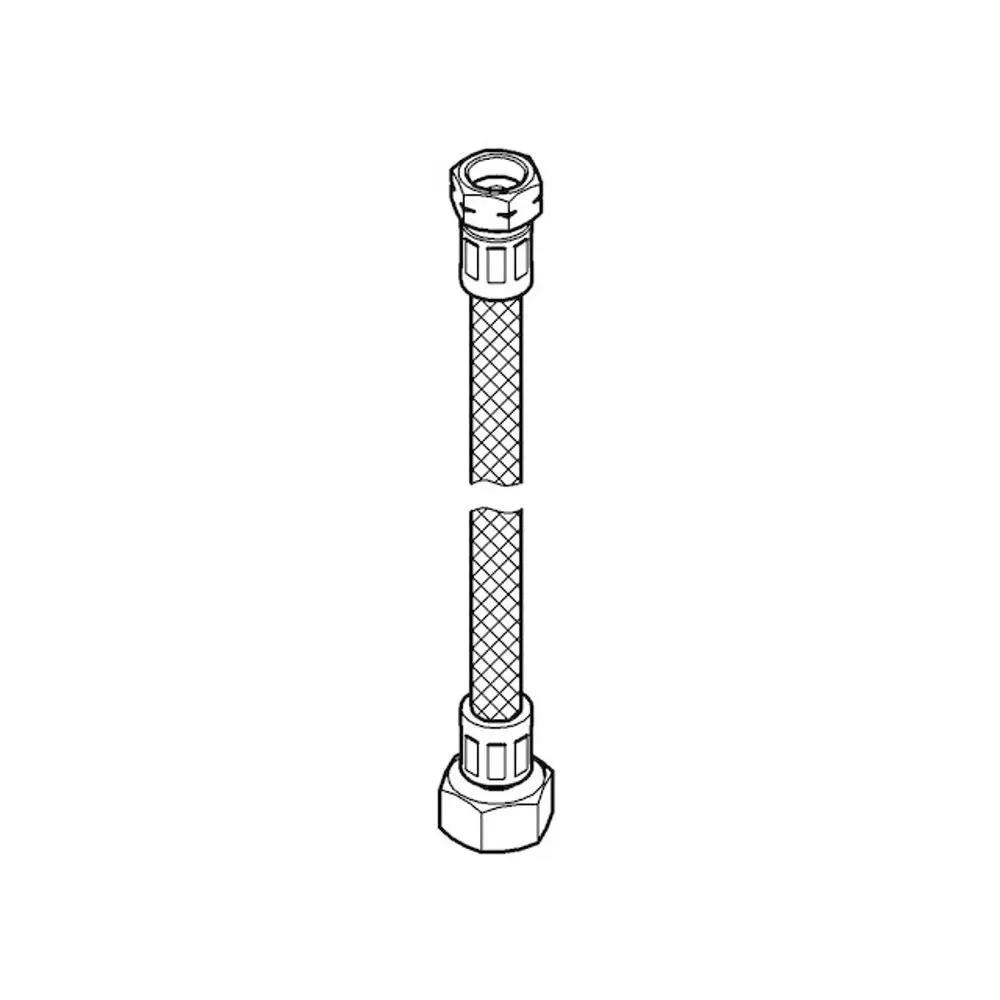 GROHE Anschlussschlauch mit zwei Anschlussstücken, länglicher Form und geflochtener Außenschicht, im skizzenhaften Design dargestellt.