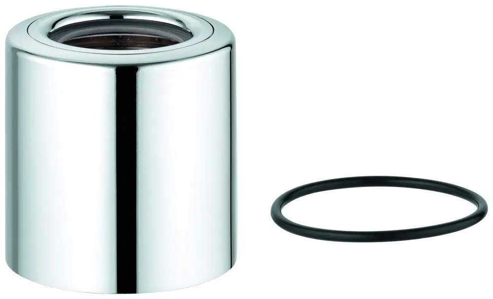 GROHE Kappe in verchromter Ausführung, zylindrische Form mit Öffnung oben, begleitet von einem schwarzen O-Ring.