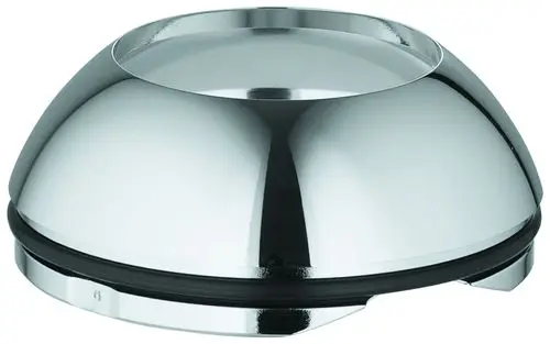 Grohe-Kappe in Chromausführung, mit halbkugelförmigem Design und einem Gummiring am Rand zur Montage.