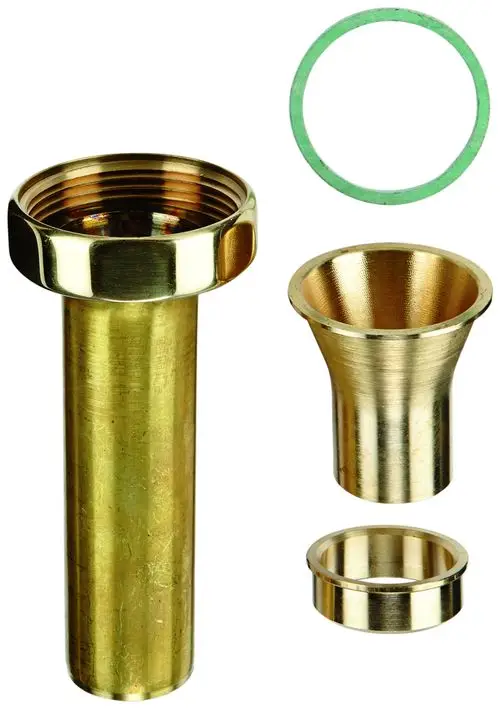 GROHE Abgangsverschraubung bestehend aus mehreren Metallkomponenten, darunter eine Gewindeverbindung, ein Konus und ein Dichtungsring in grün.