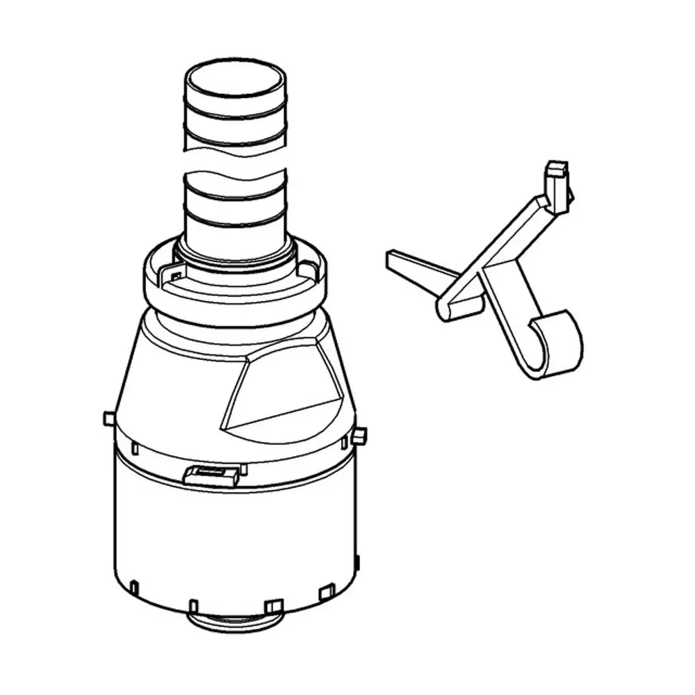 Schematische Darstellung eines GROHE Servo-Ablaufventils, bestehend aus zwei Hauptkomponenten und einem zusätzlichen Hebel.