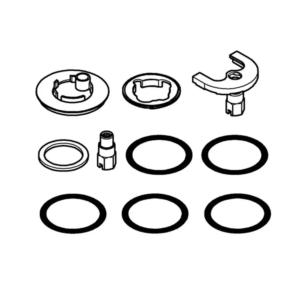 Verschiedene Komponenten, die zur GROHE Verschraubung gehören, einschließlich Ringen und einer speziellen Halterung, in schematischer Darstellung.