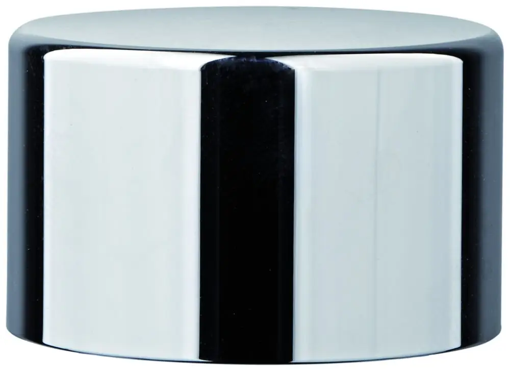 Polierter chromfarbener Druckknopf von Grohe mit einer zylindrischen Form und glatter Oberfläche.